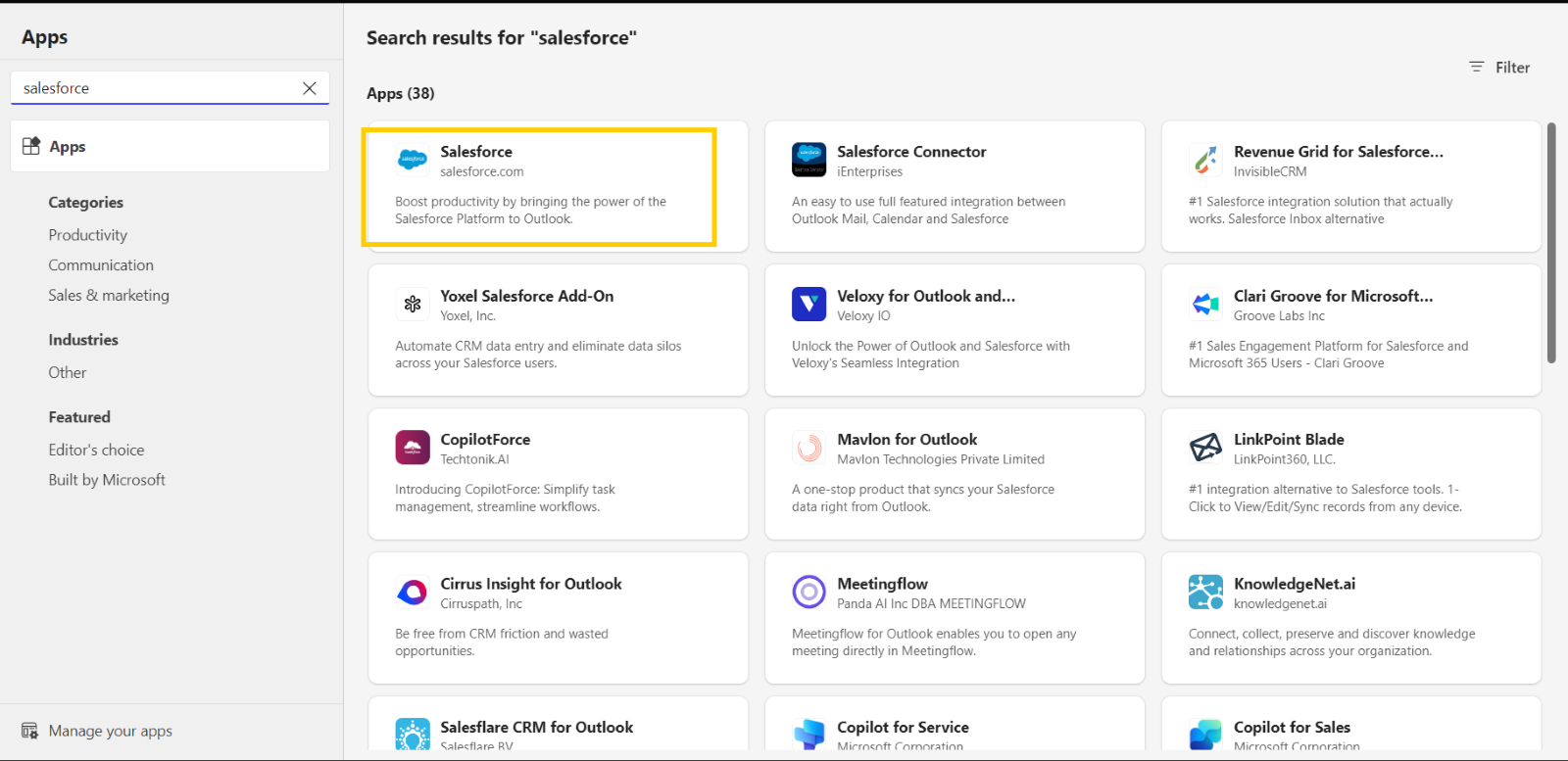 2. salesforce outlook